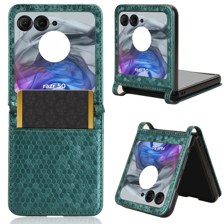 For Motorola Razr 50 Honeycomb Dot Texture Card Slot Leather Phone Case(Green) by buy2fix