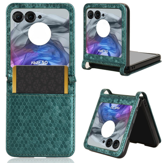 For Motorola Razr 50 Honeycomb Dot Texture Card Slot Leather Phone Case(Green) by buy2fix