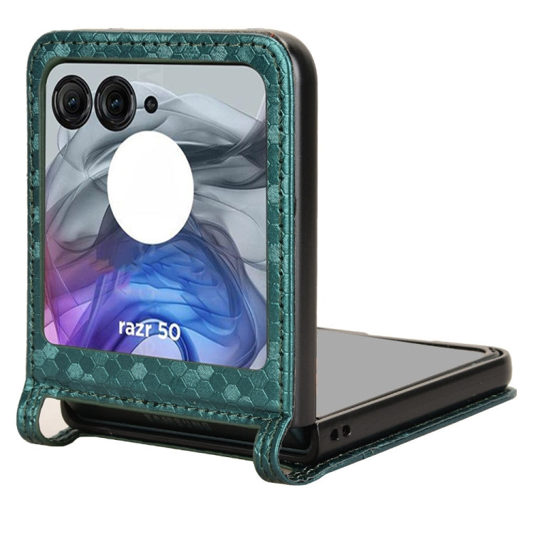 For Motorola Razr 50 Honeycomb Dot Texture Card Slot Leather Phone Case(Green) by buy2fix