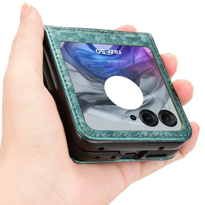 For Motorola Razr 50 Honeycomb Dot Texture Card Slot Leather Phone Case(Green) by buy2fix