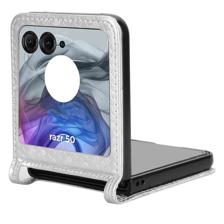 For Motorola Razr 50 Honeycomb Dot Texture Card Slot Leather Phone Case(Silver) by buy2fix