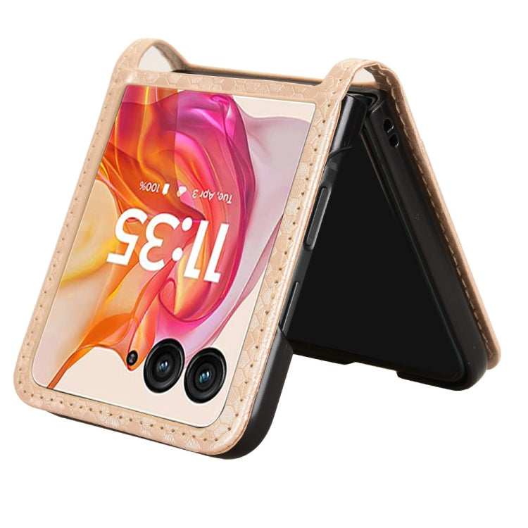 For Motorola Razr 50 Ultra Honeycomb Dot Texture Card Slot Leather Phone Case(Gold) by buy2fix