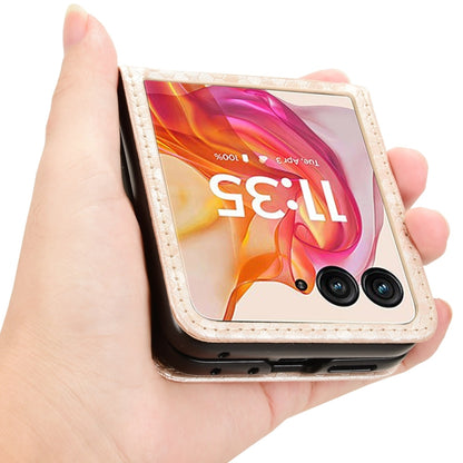 For Motorola Razr 50 Ultra Honeycomb Dot Texture Card Slot Leather Phone Case(Gold) by buy2fix