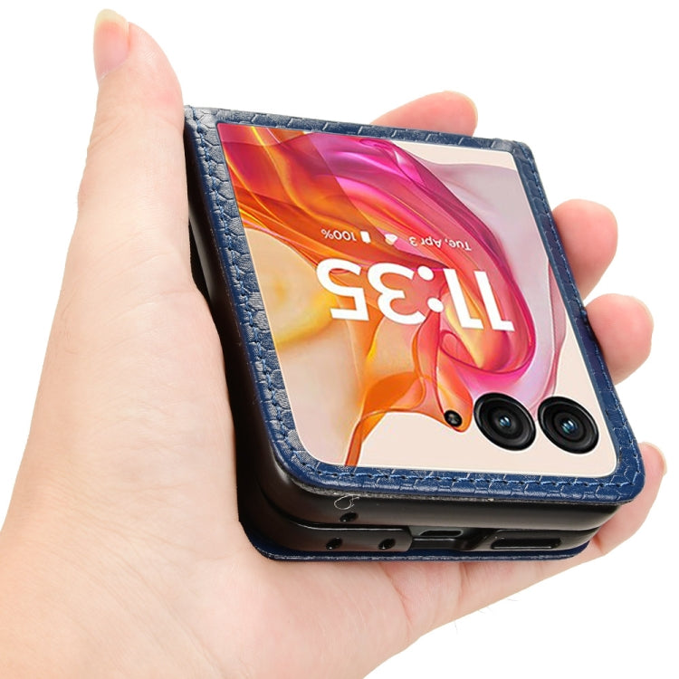 For Motorola Razr 50 Ultra Honeycomb Dot Texture Card Slot Leather Phone Case(Blue) by buy2fix