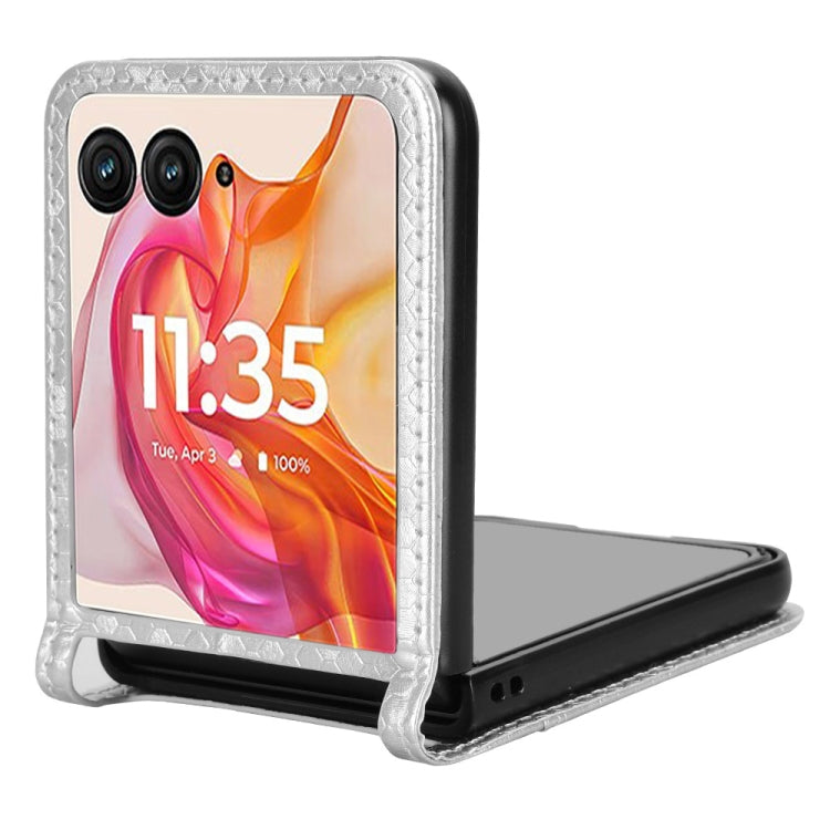 For Motorola Razr 50 Ultra Honeycomb Dot Texture Card Slot Leather Phone Case(Silver) by buy2fix