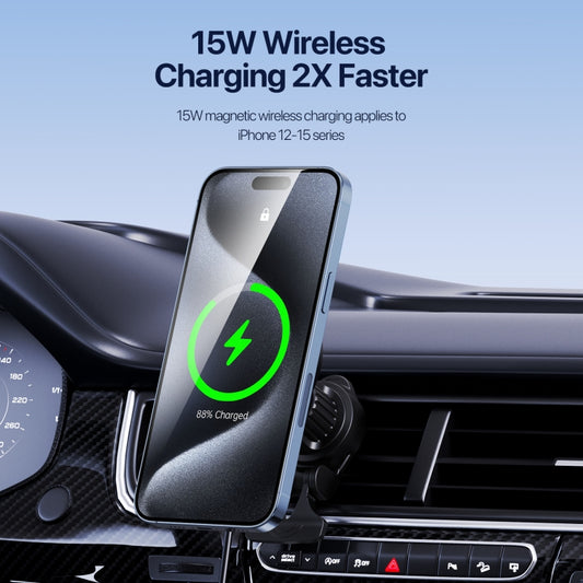 V5 15W Qi2 Air Outlet Car Transparent Magnetic Wireless Charging Holder(Black) by buy2fix