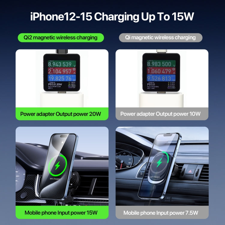 V5 15W Qi2 Air Outlet Car Transparent Magnetic Wireless Charging Holder(Black) by buy2fix