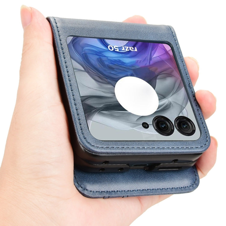 For Motorola Razr 50 Skin Feel Card Slot Leather Phone Case(Blue) by buy2fix