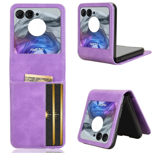 For Motorola Razr 50 Skin Feel Card Slot Leather Phone Case(Purple) by buy2fix