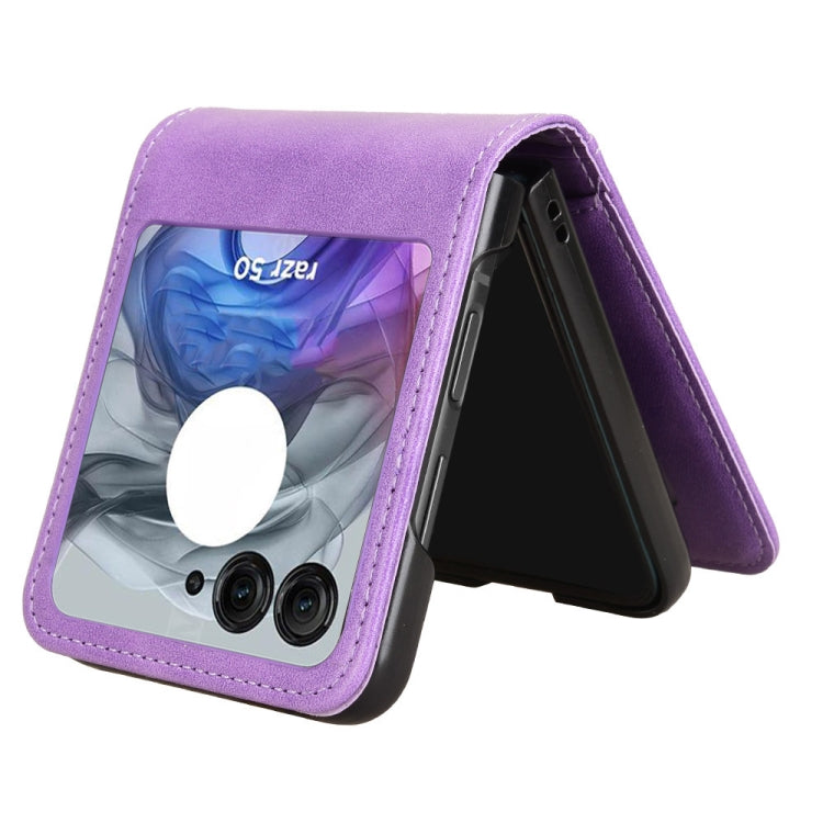 For Motorola Razr 50 Skin Feel Card Slot Leather Phone Case(Purple) by buy2fix