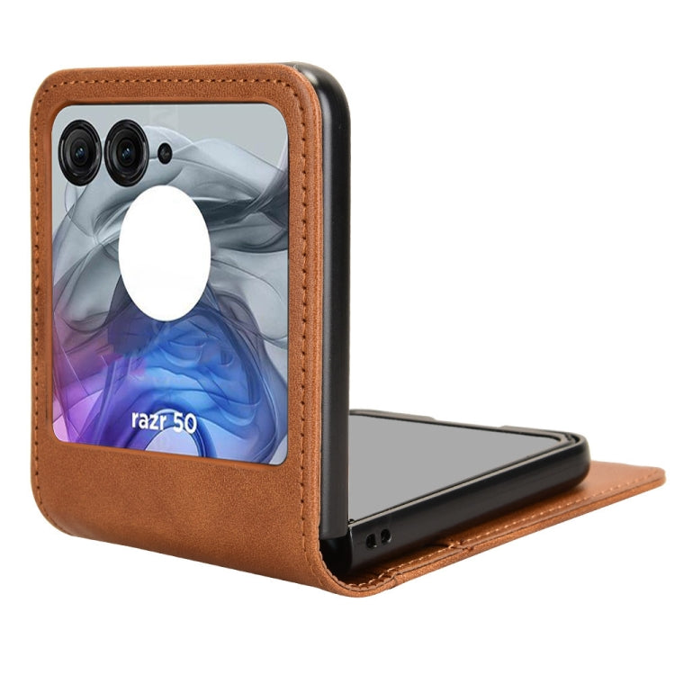 For Motorola Razr 50 Skin Feel Card Slot Leather Phone Case(Brown) by buy2fix