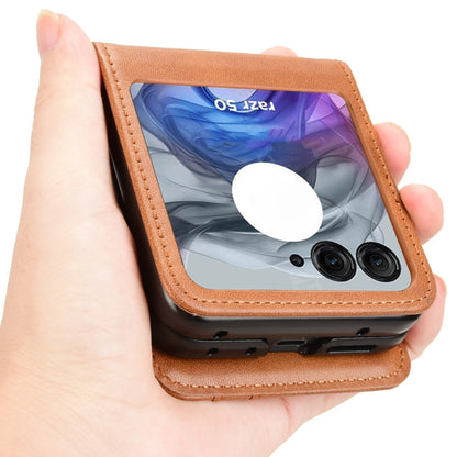 For Motorola Razr 50 Skin Feel Card Slot Leather Phone Case(Brown) by buy2fix