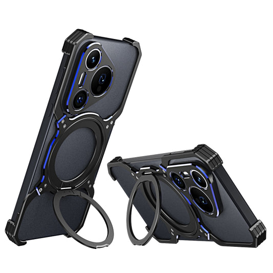 For Huawei Pura 70 Mechanical Arm Borderless MagSafe Holder Metal Phone Case(Black Blue) - Huawei Cases by buy2fix | Online Shopping UK | buy2fix