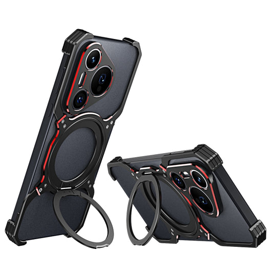 For Huawei Pura 70 Mechanical Arm Borderless MagSafe Holder Metal Phone Case(Black Red) - Huawei Cases by buy2fix | Online Shopping UK | buy2fix