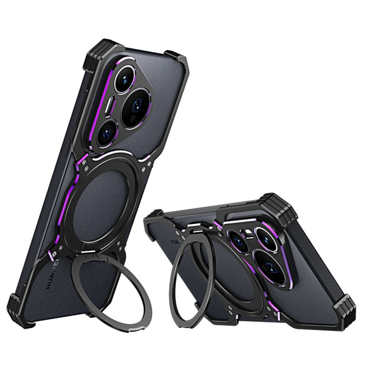 For Huawei Pura 70 Pro / 70 Pro+ Mechanical Arm Borderless MagSafe Holder Metal Phone Case(Black Purple) - Huawei Cases by buy2fix | Online Shopping UK | buy2fix