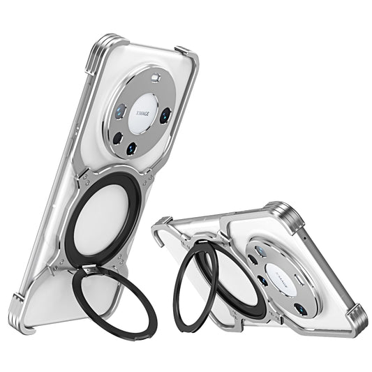 For Huawei Mate 60 Pro+ Mechanical Arm Borderless MagSafe Holder Metal Phone Case(Silver) - Huawei Cases by buy2fix | Online Shopping UK | buy2fix