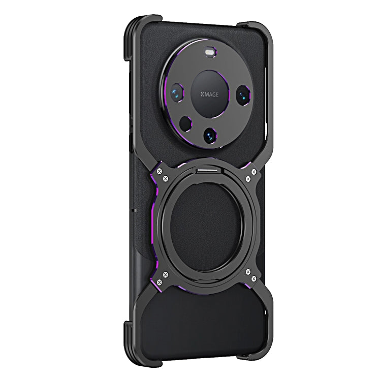 For Huawei Mate 60 Pro+ Mechanical Arm Borderless MagSafe Holder Metal Phone Case(Black Purple) - Huawei Cases by buy2fix | Online Shopping UK | buy2fix