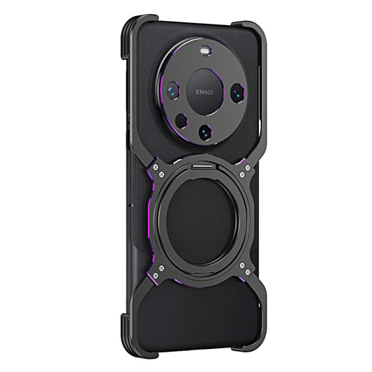 For Huawei Mate 60 Pro+ Mechanical Arm Borderless MagSafe Holder Metal Phone Case(Black Purple) - Huawei Cases by buy2fix | Online Shopping UK | buy2fix
