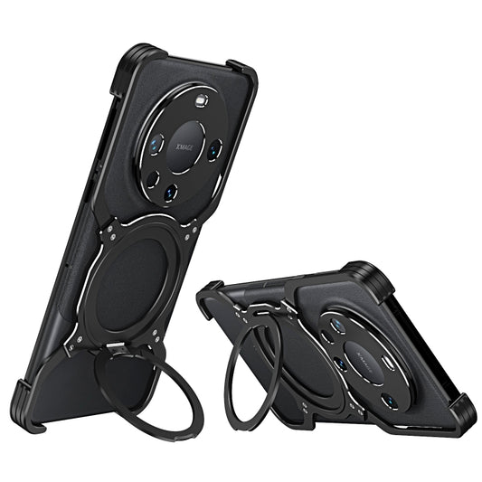 For Huawei Mate 60 Pro+ Mechanical Arm Borderless MagSafe Holder Metal Phone Case(Black Silver) - Huawei Cases by buy2fix | Online Shopping UK | buy2fix