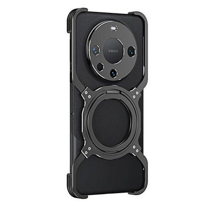 For Huawei Mate 60 Pro+ Mechanical Arm Borderless MagSafe Holder Metal Phone Case(Black Silver) - Huawei Cases by buy2fix | Online Shopping UK | buy2fix