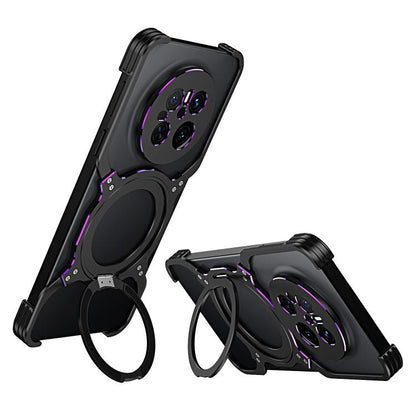 For Huawei Mate 70 Mechanical Arm Borderless MagSafe Holder Metal Phone Case(Black Purple) - Huawei Cases by buy2fix | Online Shopping UK | buy2fix