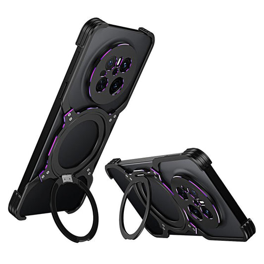 For Huawei Mate 70 Mechanical Arm Borderless MagSafe Holder Metal Phone Case(Black Purple) - Huawei Cases by buy2fix | Online Shopping UK | buy2fix