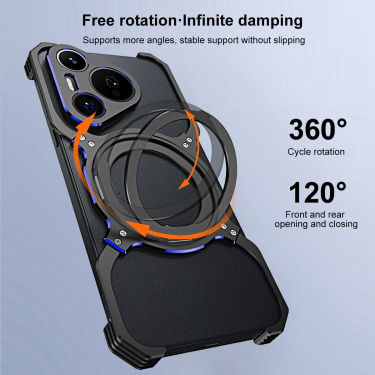 For Huawei Mate 60 Pro+ Mechanical Arm Borderless MagSafe Holder Metal Phone Case(Black Blue) - Huawei Cases by buy2fix | Online Shopping UK | buy2fix