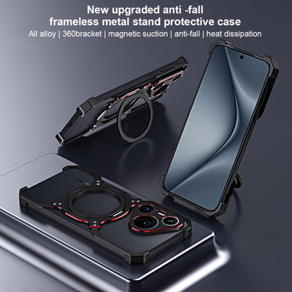 For Huawei Mate 60 Pro+ Mechanical Arm Borderless MagSafe Holder Metal Phone Case(Black Silver) - Huawei Cases by buy2fix | Online Shopping UK | buy2fix