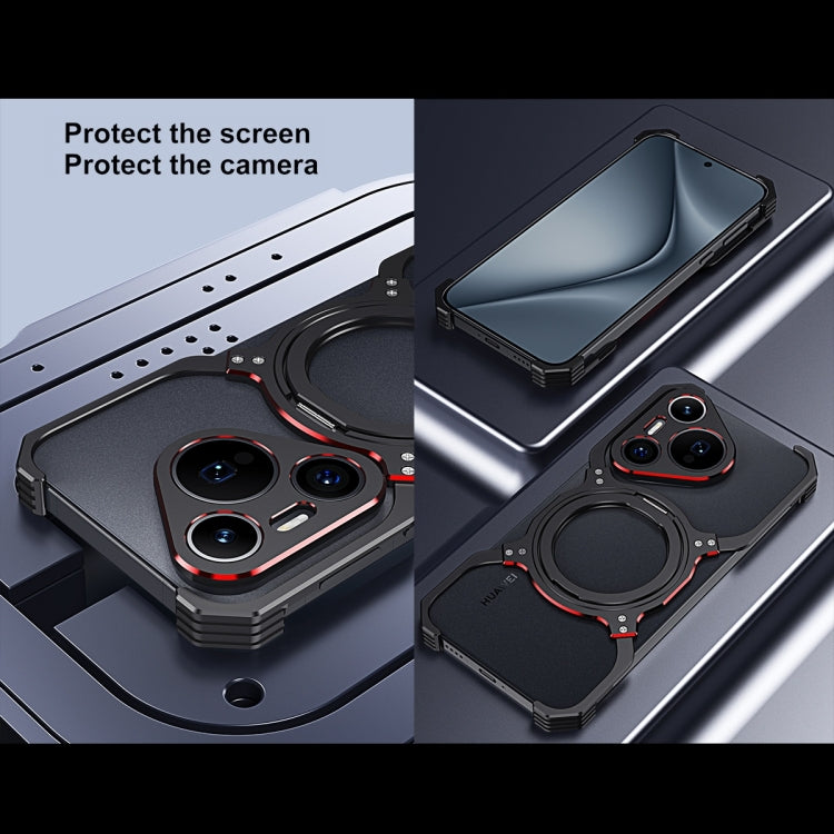 For Huawei Mate 60 Pro+ Mechanical Arm Borderless MagSafe Holder Metal Phone Case(Black Silver) - Huawei Cases by buy2fix | Online Shopping UK | buy2fix