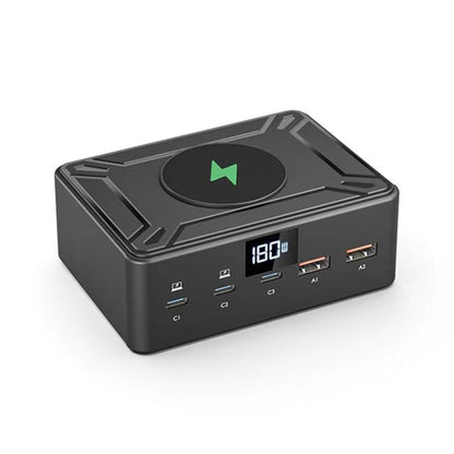 190W LED Display 3 x Type-C + 2 x USB Multi Ports Charger Support QI Wireless Charging(US Plug) - Multifunction Charger by buy2fix | Online Shopping UK | buy2fix