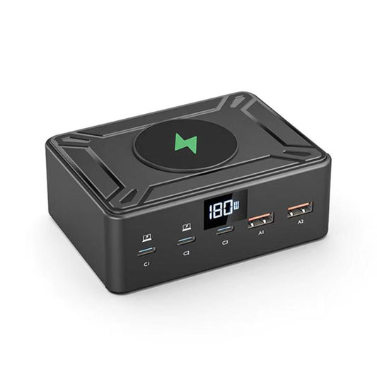 190W LED Display 3 x Type-C + 2 x USB Multi Ports Charger Support QI Wireless Charging(AU Plug) - Multifunction Charger by buy2fix | Online Shopping UK | buy2fix