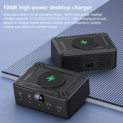 190W LED Display 3 x Type-C + 2 x USB Multi Ports Charger Support QI Wireless Charging(US Plug) - Multifunction Charger by buy2fix | Online Shopping UK | buy2fix