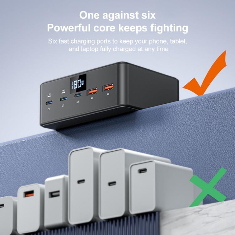 190W LED Display 3 x Type-C + 2 x USB Multi Ports Charger Support QI Wireless Charging(US Plug) - Multifunction Charger by buy2fix | Online Shopping UK | buy2fix