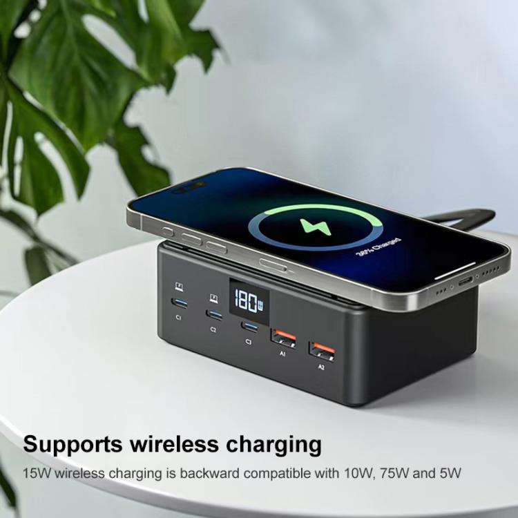 190W LED Display 3 x Type-C + 2 x USB Multi Ports Charger Support QI Wireless Charging(US Plug) - Multifunction Charger by buy2fix | Online Shopping UK | buy2fix
