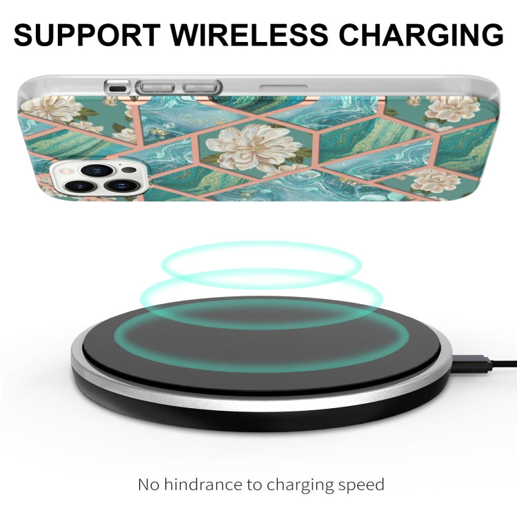 For iPhone 16 Pro Max Splicing Marble Flower IMD TPU Phone Case(Blue Flower) by buy2fix