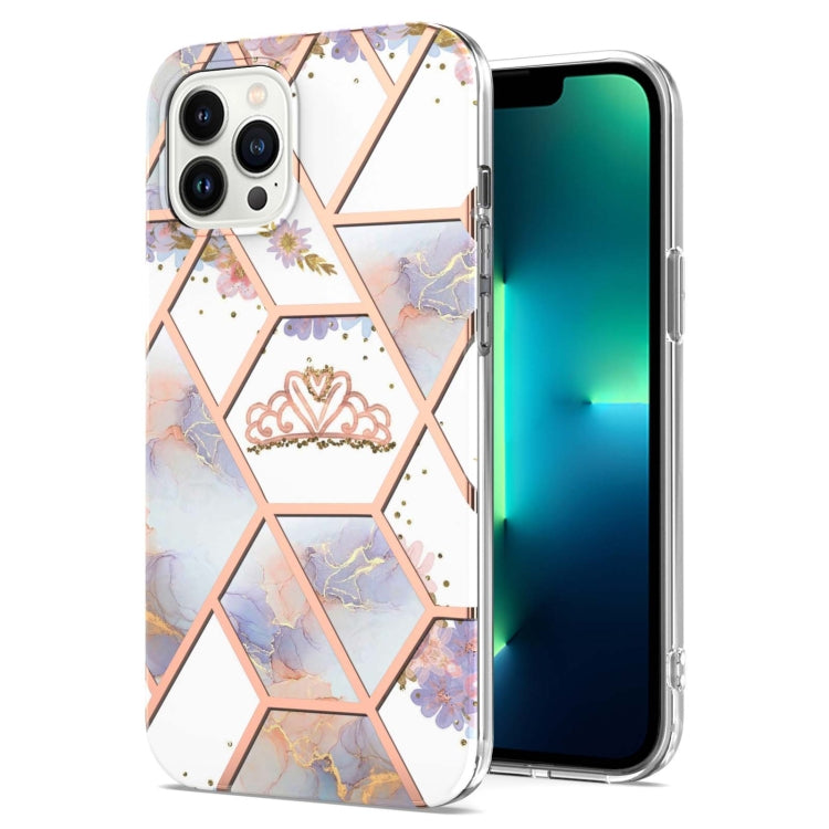 For iPhone 16 Pro Max Splicing Marble Flower IMD TPU Phone Case(Crown) by buy2fix