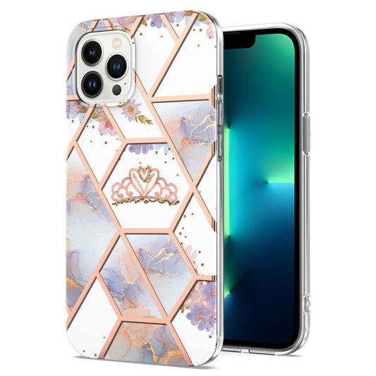 For iPhone 16 Pro Max Splicing Marble Flower IMD TPU Phone Case(Crown) by buy2fix
