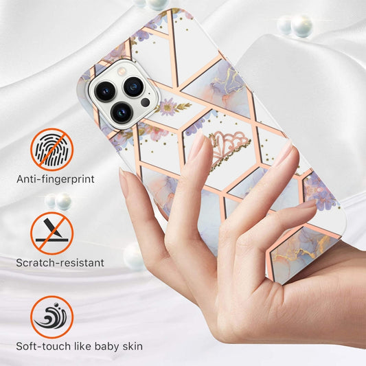For iPhone 16 Pro Max Splicing Marble Flower IMD TPU Phone Case(Crown) by buy2fix