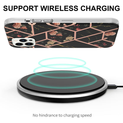 For iPhone 16 Pro Max Splicing Marble Flower IMD TPU Phone Case(Black Flower) by buy2fix