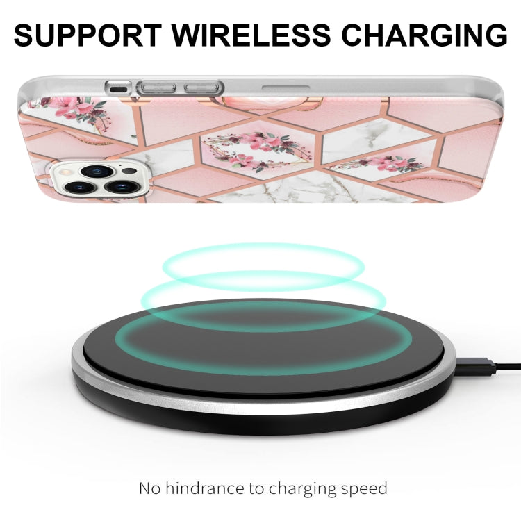 For iPhone 16 Pro Max Splicing Marble Flower IMD TPU Phone Case(Pink Flower) by buy2fix