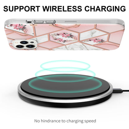 For iPhone 16 Pro Max Splicing Marble Flower IMD TPU Phone Case(Pink Flower) by buy2fix