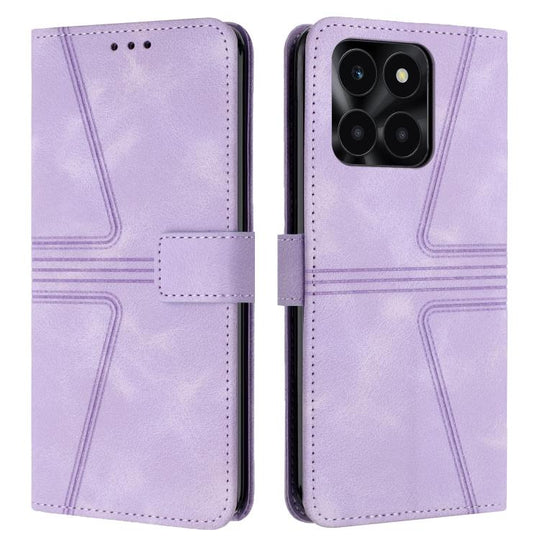 For Honor X6c 4G Triangle Solid Color Leather Phone Case(Purple)