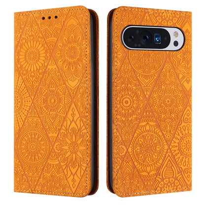 For Google Pixel 9 Pro XL Ethnic Embossed Adsorption Leather Phone Case(Yellow) by buy2fix