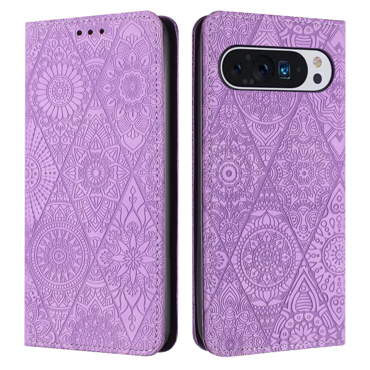 For Google Pixel 9 Pro XL Ethnic Embossed Adsorption Leather Phone Case(Purple) by buy2fix