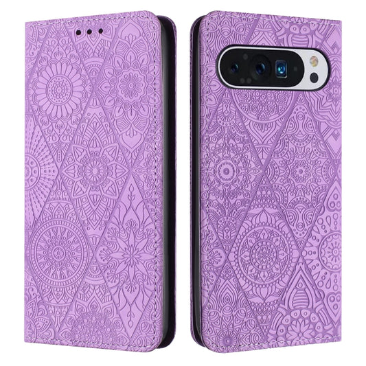 For Google Pixel 9 Pro XL Ethnic Embossed Adsorption Leather Phone Case(Purple) by buy2fix