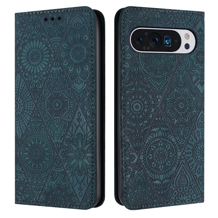For Google Pixel 9 Pro XL Ethnic Embossed Adsorption Leather Phone Case(Blue) by buy2fix