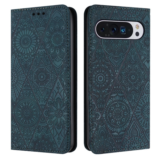 For Google Pixel 9 Pro XL Ethnic Embossed Adsorption Leather Phone Case(Blue) by buy2fix