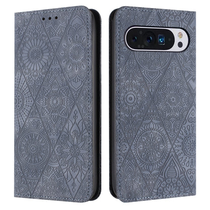 For Google Pixel 9 / 9 Pro Ethnic Embossed Adsorption Leather Phone Case(Grey) by buy2fix