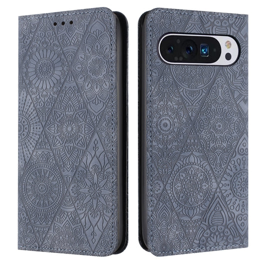 For Google Pixel 9 / 9 Pro Ethnic Embossed Adsorption Leather Phone Case(Grey) by buy2fix