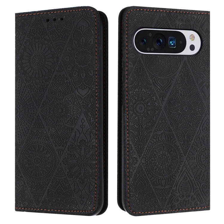 For Google Pixel 9 / 9 Pro Ethnic Embossed Adsorption Leather Phone Case(Black) by buy2fix